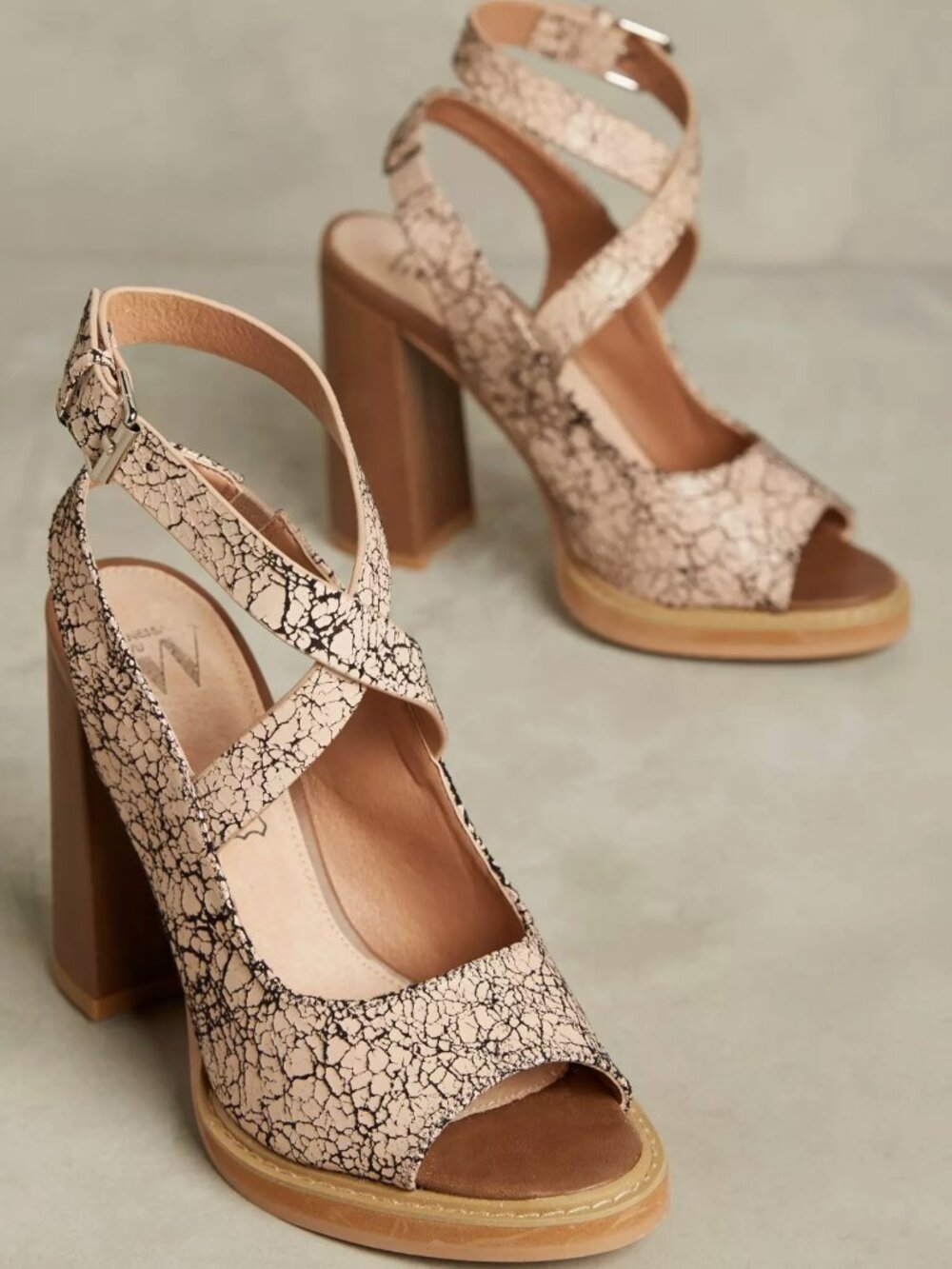 Vanessa Wu Textured Leather Block Heel Sandals